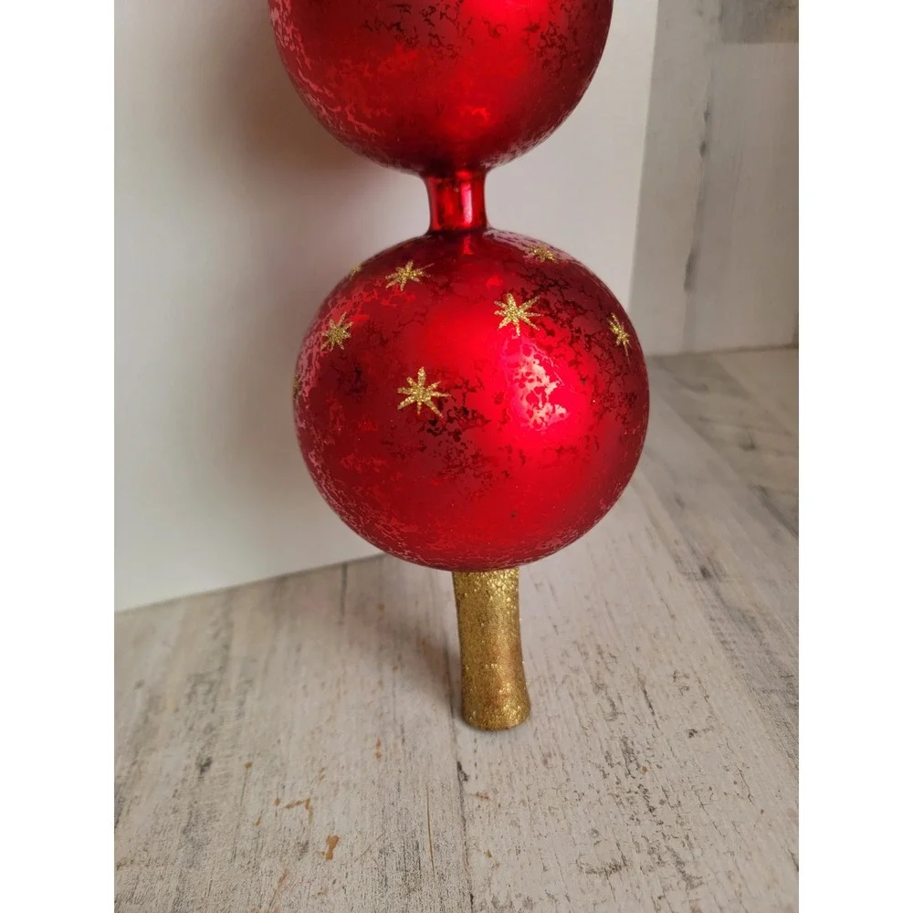 Radko Ruby red star finial triple drop ball tree topper xmas unique star vintage